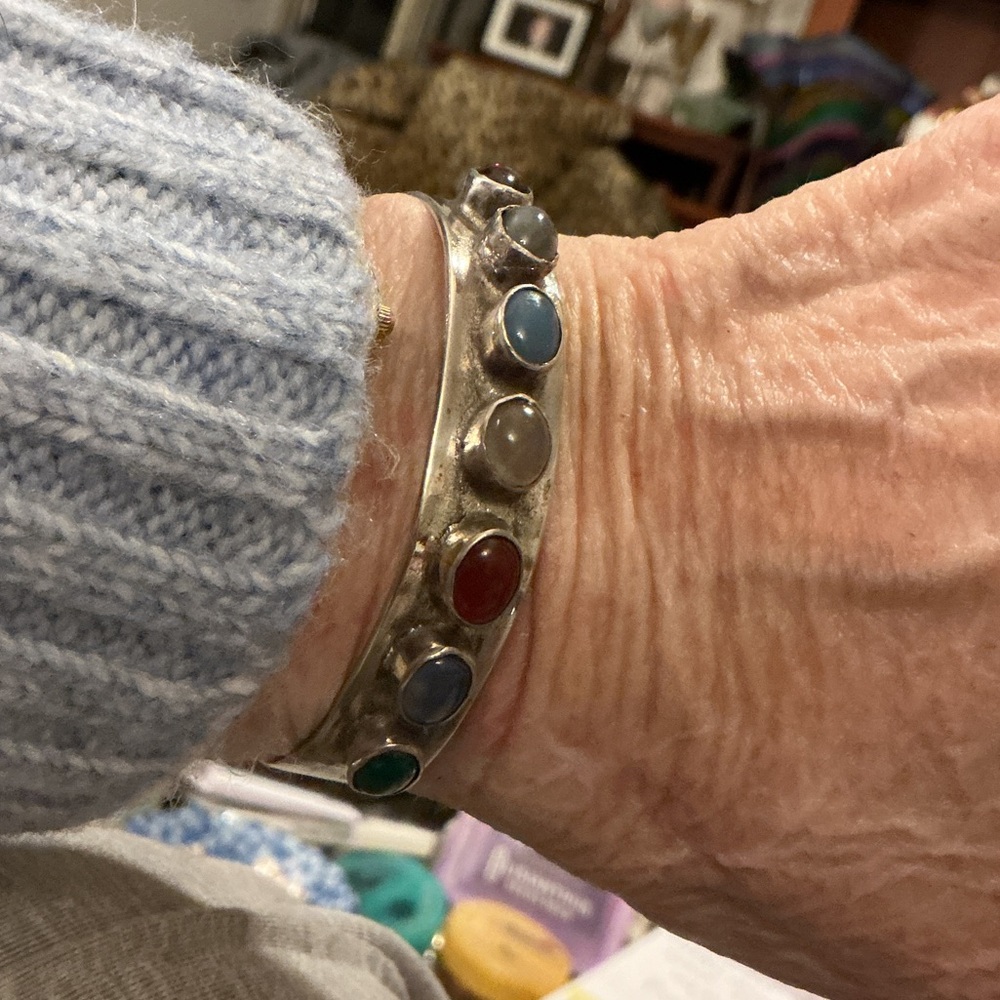 Multi Precious Stone Sterling Cuff Brqcelet